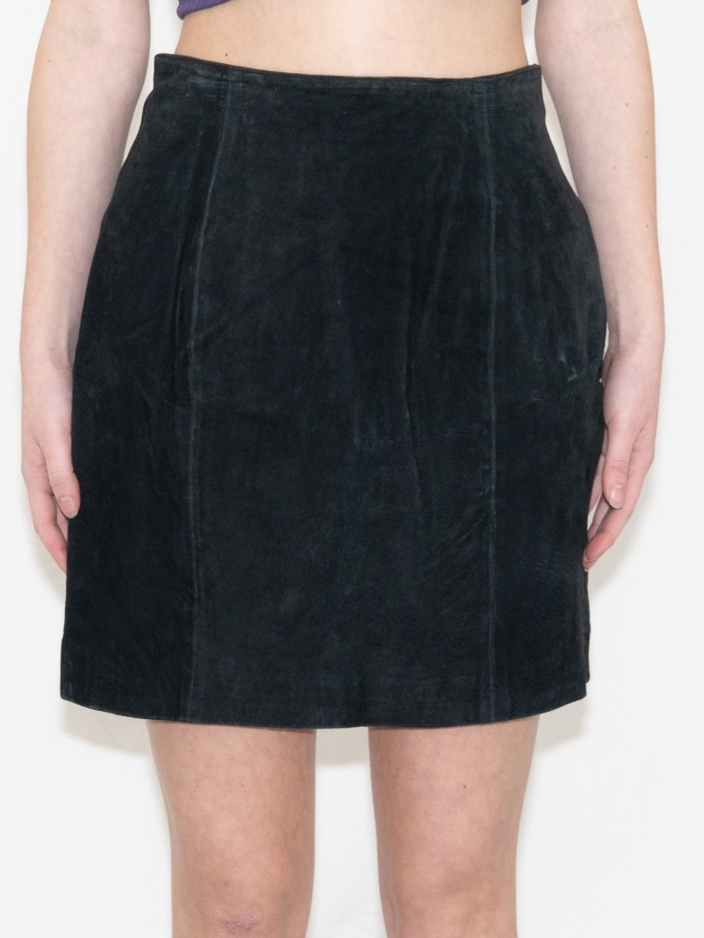 Vintage black suede mini skirt leather size 12 wilson's leather 15" waist